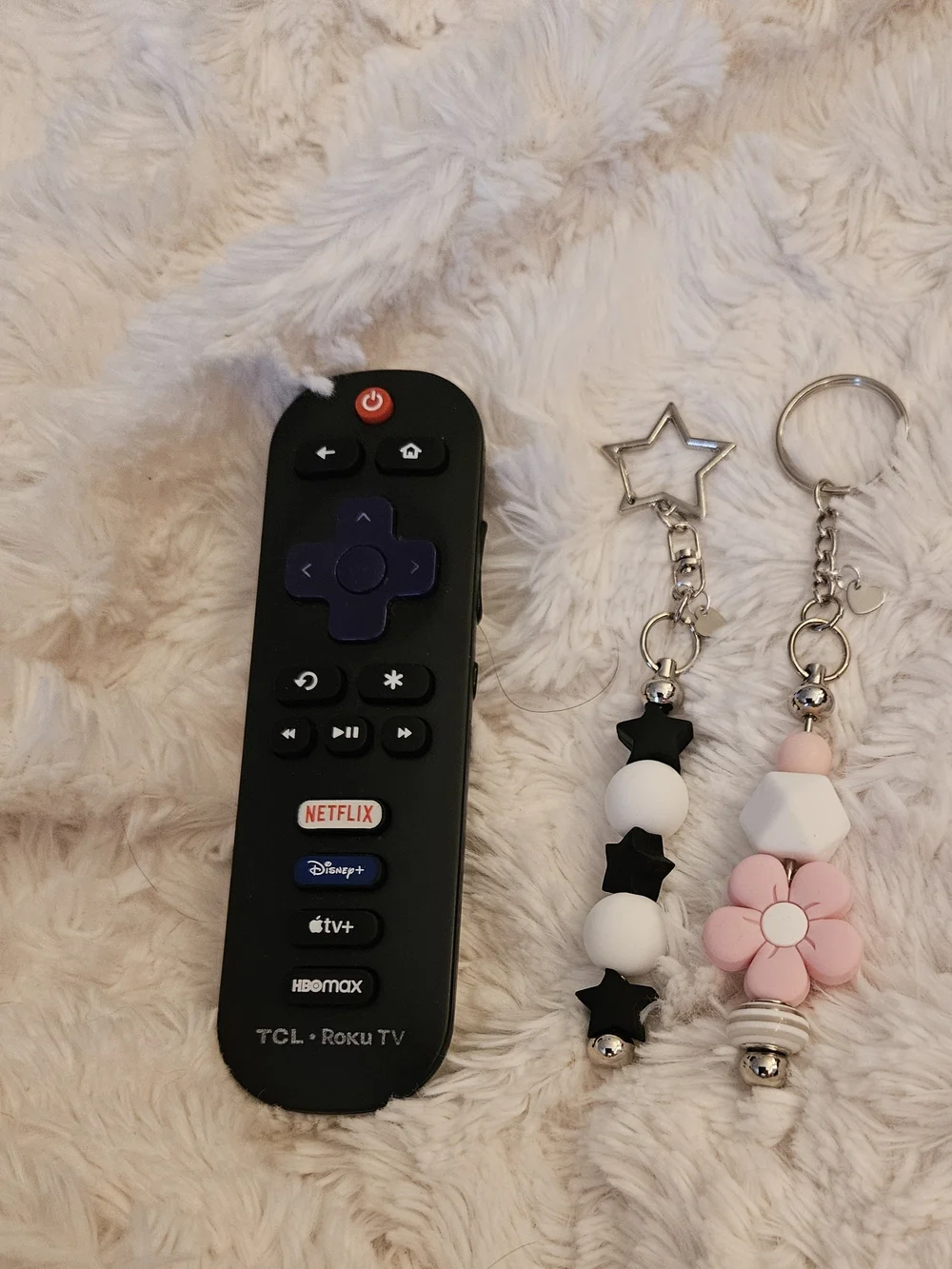 Pink Flower & Black Star ☆ Keychain Set